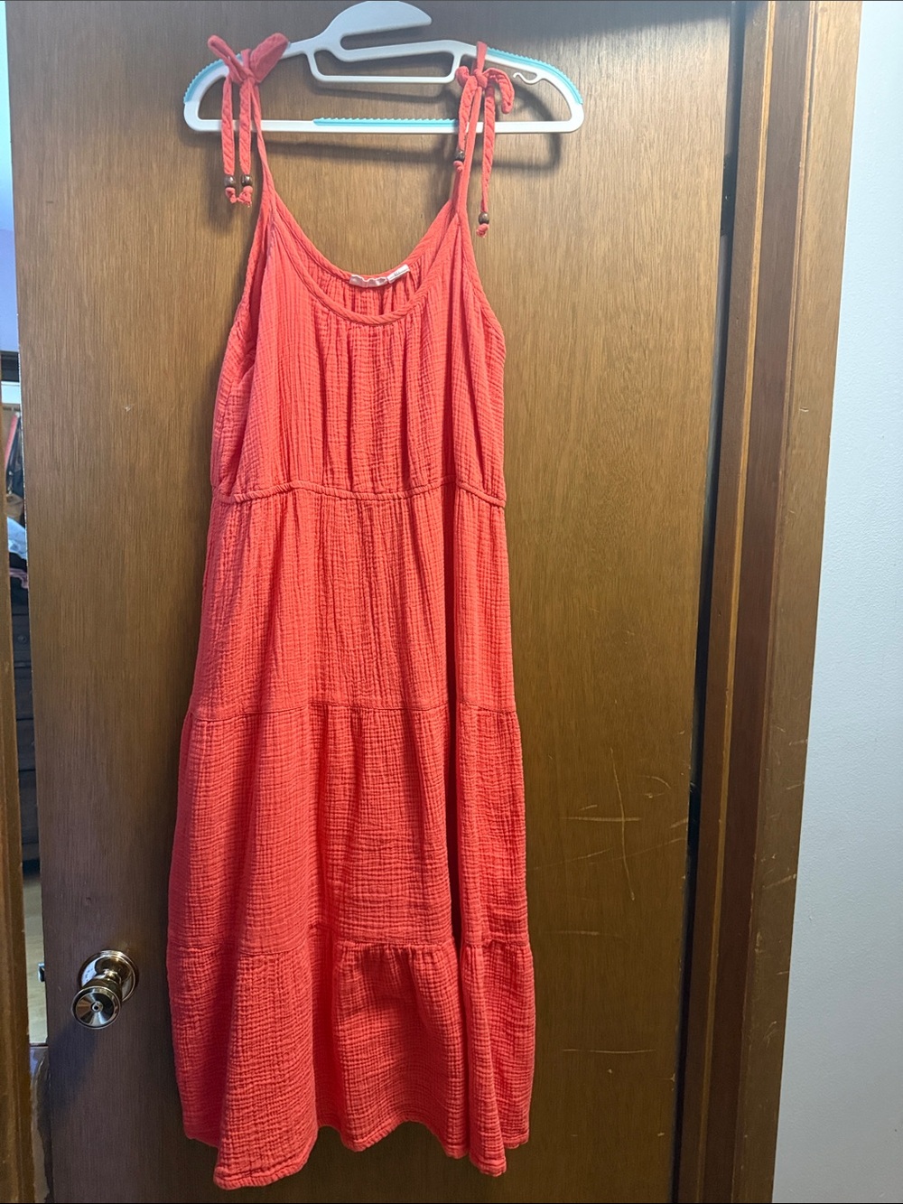 Lucky Brand Coral Tie-Shoulder Textured Dress